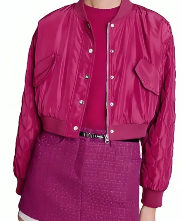 Shop All American Homecoming S03 Netta Walker Pink Bomber Jacket webp