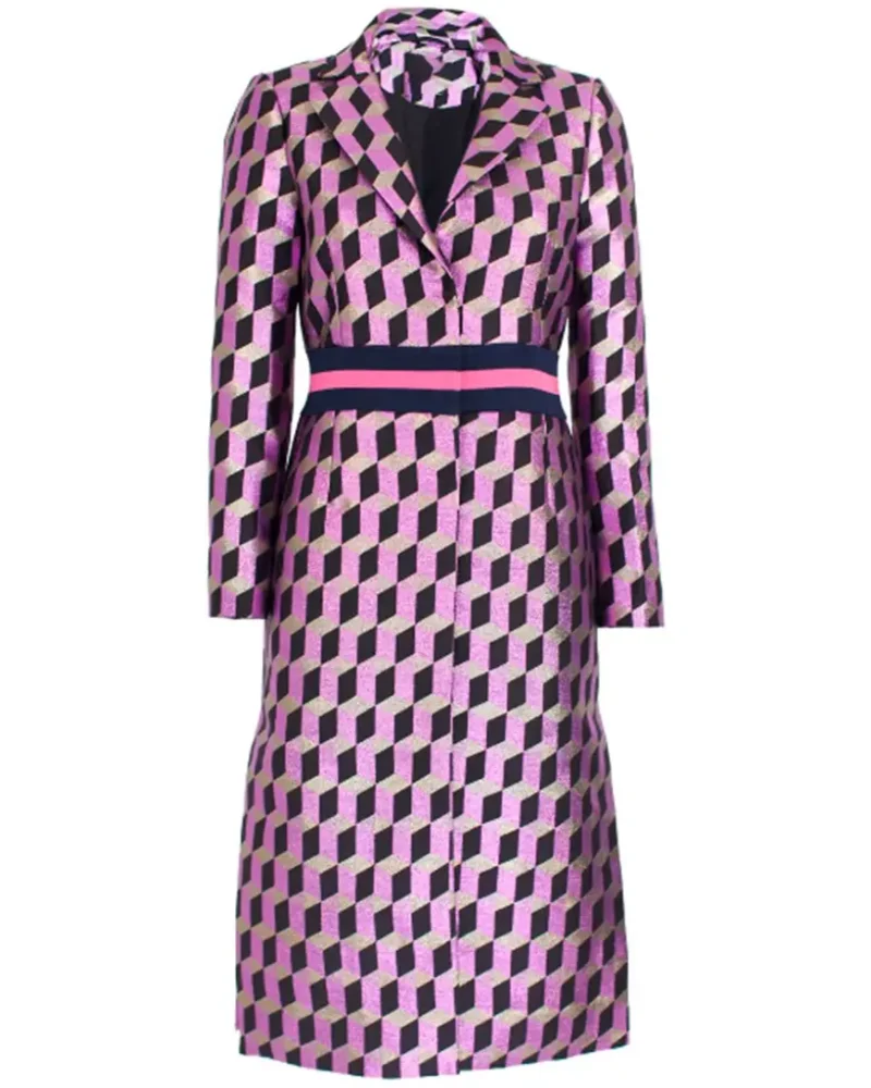 Shop Emily In Paris S03 Lily Collins Pink Printed Coat webp