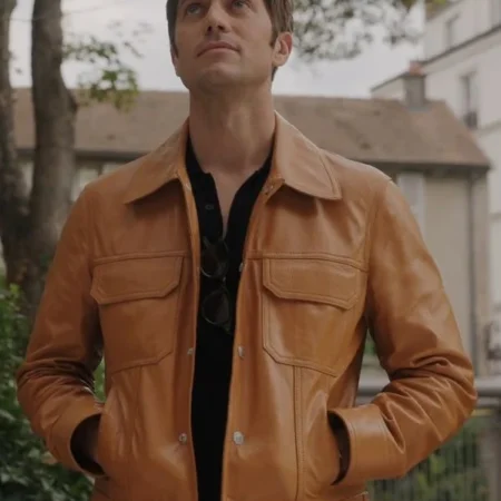 Shop Emily in Paris S03 Lucas Bravo Leather Jacket webp