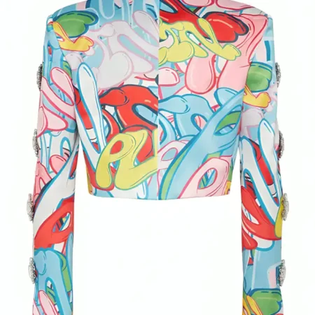 Shop Emily in Paris S04 Ashley Park Graffiti Spencer Jacket webp