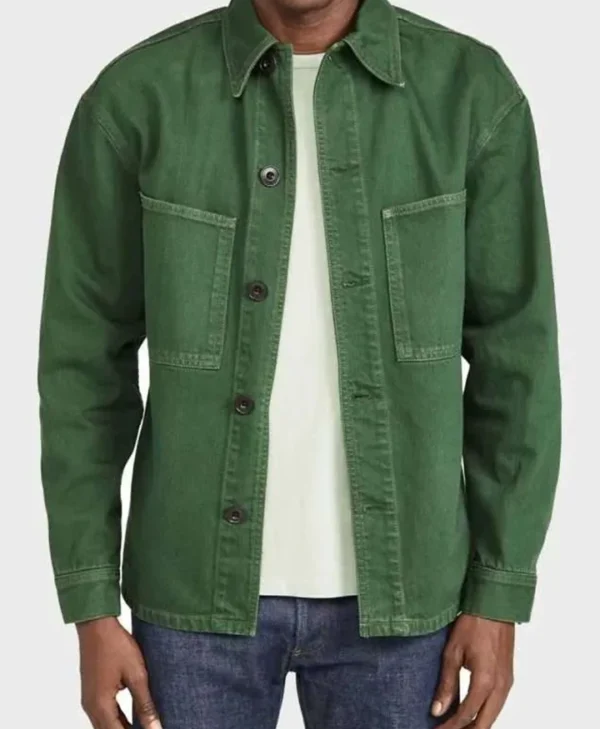 Shop Lucas Bravo Emily In Paris Gabriel Cotton Green Jacket webp