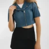 Slate Blue Cropped Leather Jacket For Womens Main webp