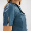 Slate Blue Cropped Leather Jacket For Womens Zipper webp