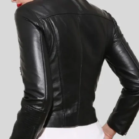 Slim Black Leather Jacket Back webp