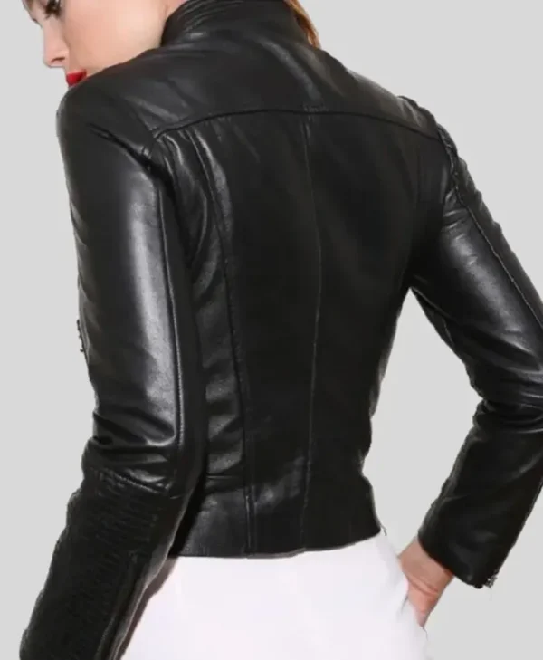 Slim Black Leather Jacket Back webp