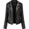 Slim Fit Motorcycle Black Leather Coat Womens Front webp
