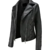Slim Fit Motorcycle Black Leather Coat Womens Right webp