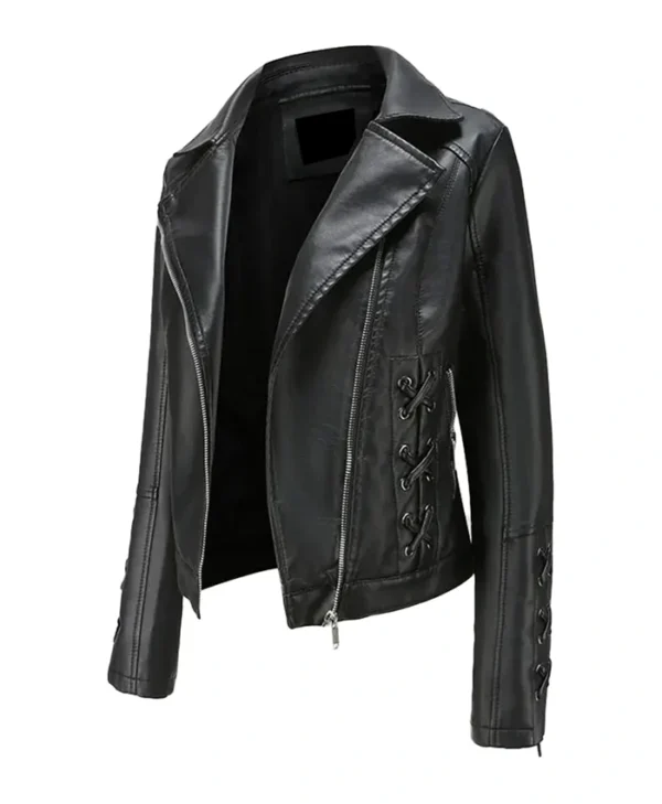 Slim Fit Motorcycle Black Leather Coat Womens Right webp