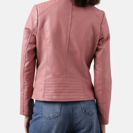 Sofia Pink Womens Racer Leather Jacket Back webp