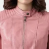 Sofia Pink Womens Racer Leather Jacket Snap Tab webp