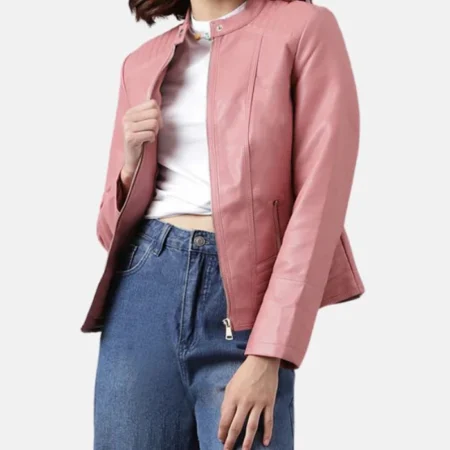 Sofia Pink Womens Racer Leather Jacket Style webp