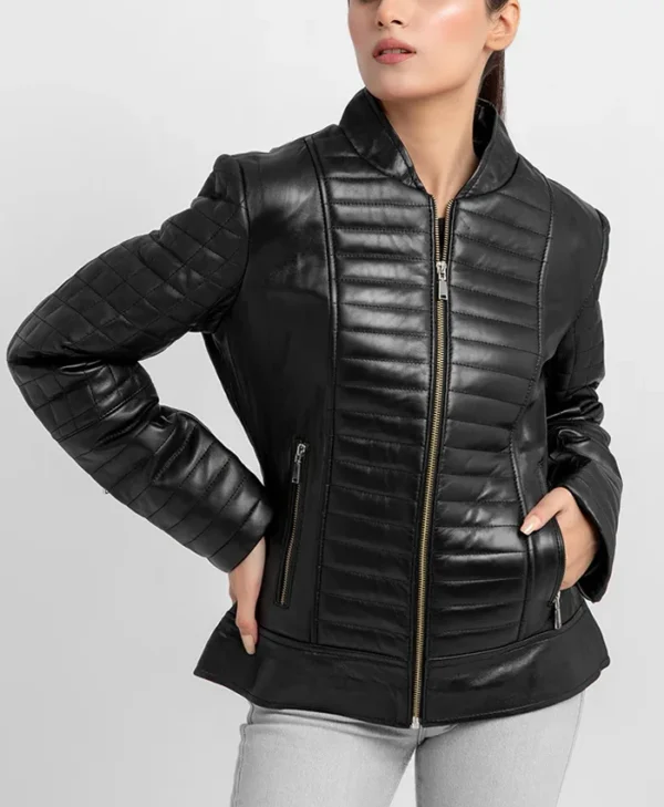Sophia Womens Quilted Leather Jacket webp