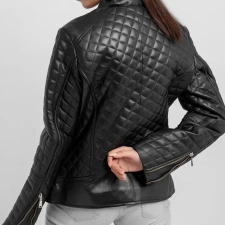 Sophia Womens Quilted Leather Jacket Back webp