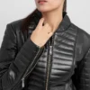 Sophia Womens Quilted Leather Jacket Collar webp