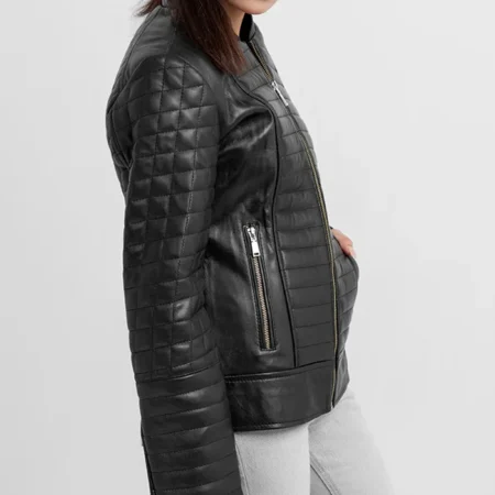 Sophia Womens Quilted Leather Jacket Left Side webp