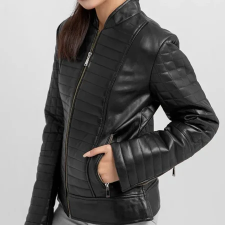 Sophia Womens Quilted Leather Jacket Right Side webp