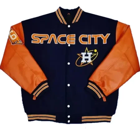 Space City Houston Astros Blue and Orange Varsity Jacket webp