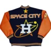 Space City Houston Astros Blue and Orange Varsity Jacket Back webp