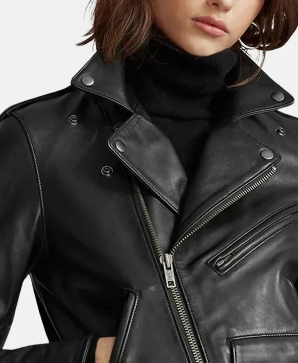 Stacie Black Leather Biker Jacket Womens Collar webp