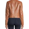 Stacie Brown Leather Cropped Jacket Womens Back webp