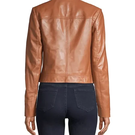 Stacie Brown Leather Cropped Jacket Womens Back webp