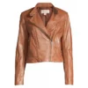 Stacie Brown Leather Cropped Jacket Womens Front webp