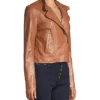 Stacie Brown Leather Cropped Jacket Womens Side webp