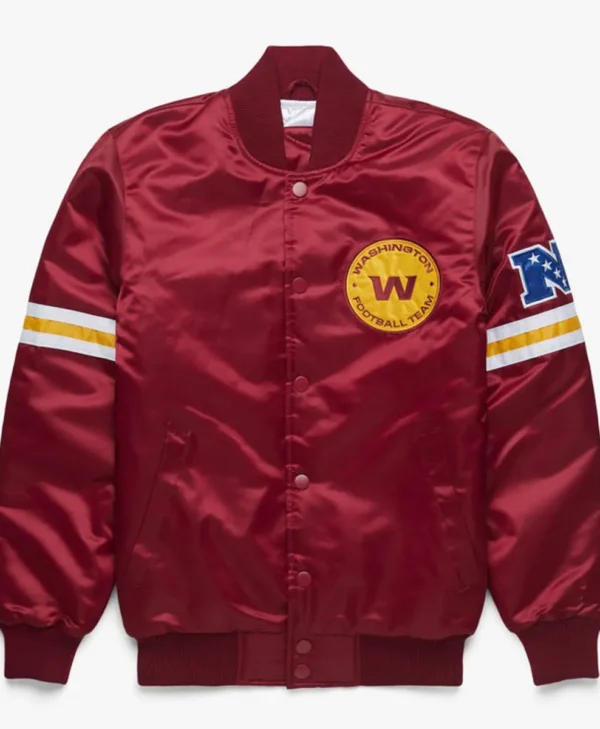Starter Satin Washington Commanders Burgundy Bomber Jacket webp