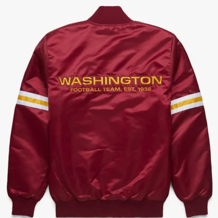 Starter Satin Washington Commanders Burgundy Bomber Jacket back webp