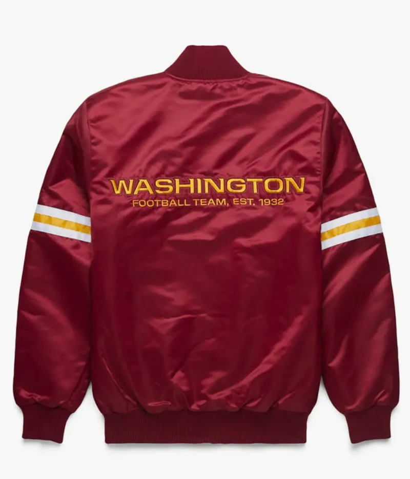 Starter Satin Washington Commanders Burgundy Bomber Jacket back webp