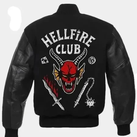 Stranger Things Hellfire Varsity Bomber Jacket webp