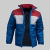 Stranger Things Joyce Blue Red and White Puffer Jacket webp
