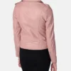 Stylish Pink Womens Biker Leather Jacket Back webp