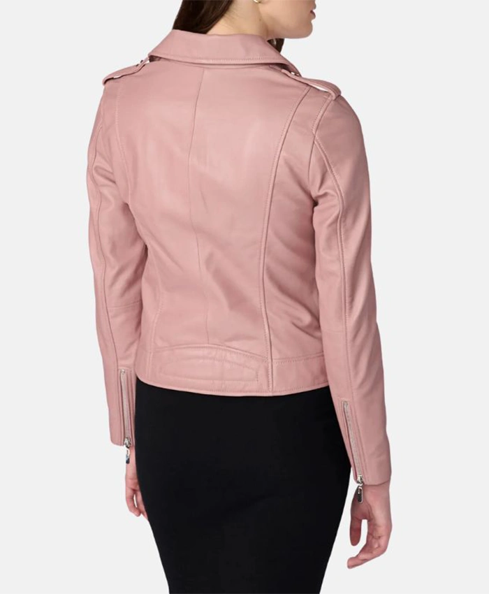 Stylish Pink Womens Biker Leather Jacket Back webp Stylish Pink Womens Biker Leather Jacket Back webp