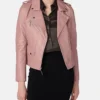 Stylish Pink Womens Biker Leather Jacket Walk webp