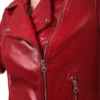 Stylish Womens Red Leather Biker Jacket Closure webp