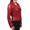 Stylish Womens Red Leather Biker Jacket Side webp
