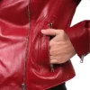 Stylish Womens Red Leather Biker Jacket Sleeves webp
