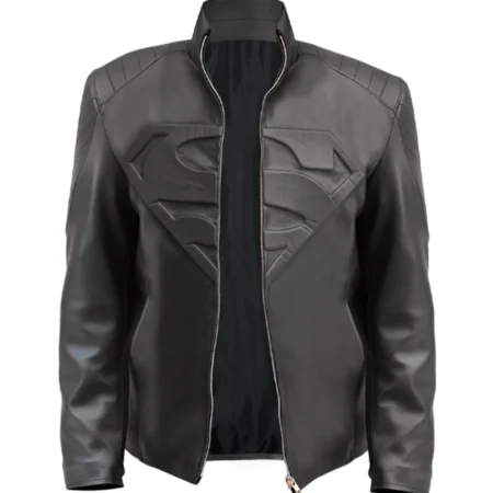 Superman Smallville Black Leather Jacket Front webp