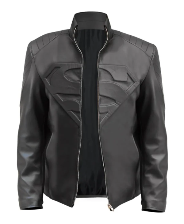 Superman Smallville Black Leather Jacket Front webp