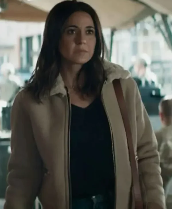 Superman and Lois Lara Lang Cushing Fur Collar Bomber Jacket webp