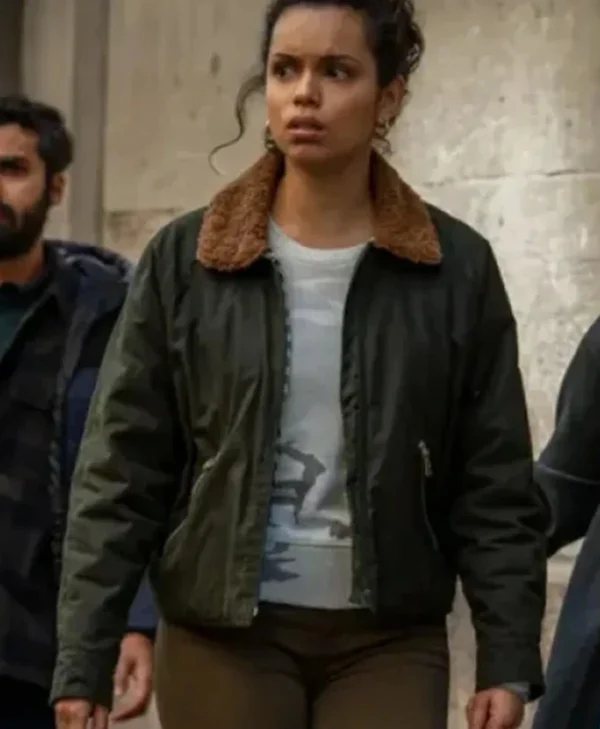 Suspicion Natalie Thompson Fur Collar Jacket closeup