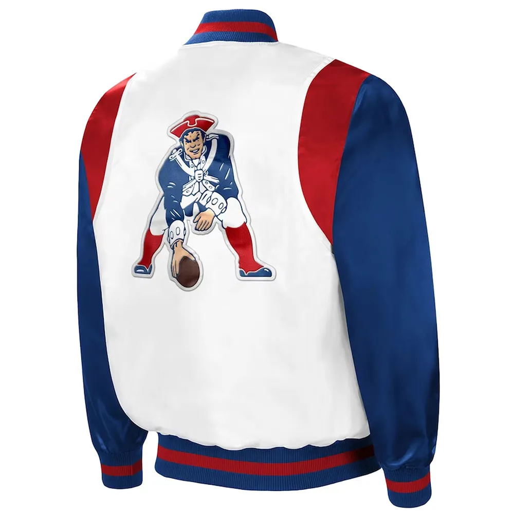 The All American New England Patriots White Royal Satin Jacket back webp The All American New England Patriots White Royal Satin Jacket back webp