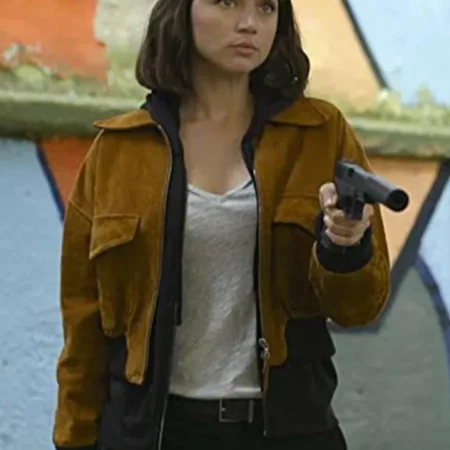 The Gray Man Ana de Armas Brown Cropped Bomber Jacket