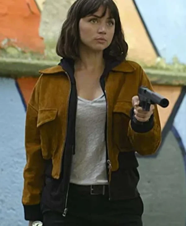 The Gray Man Ana de Armas Brown Cropped Bomber Jacket