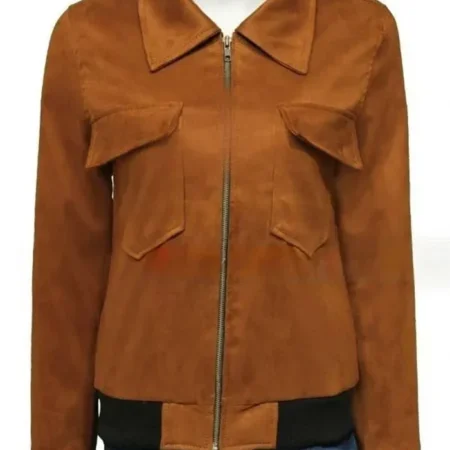 The Gray Man Ana de Armas Brown Cropped Bomber Jacket on Sale