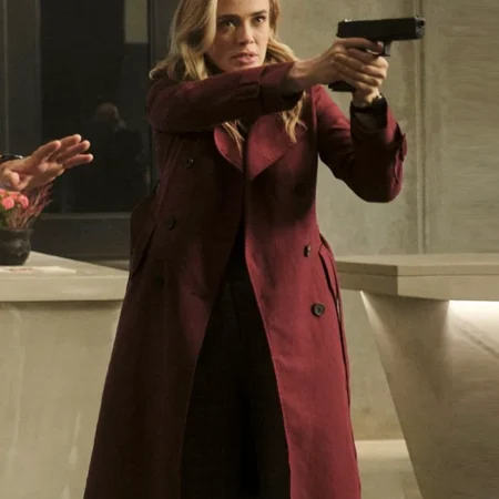 The Hunting Party S01 Melissa Roxburgh Maroon Coat webp