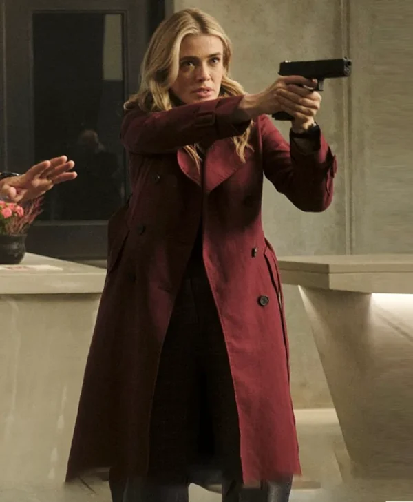 The Hunting Party S01 Melissa Roxburgh Maroon Coat webp
