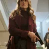 The Hunting Party S01 Melissa Roxburgh Maroon Coat Front webp