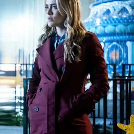 The Hunting Party S01 Melissa Roxburgh Maroon Coat Side webp
